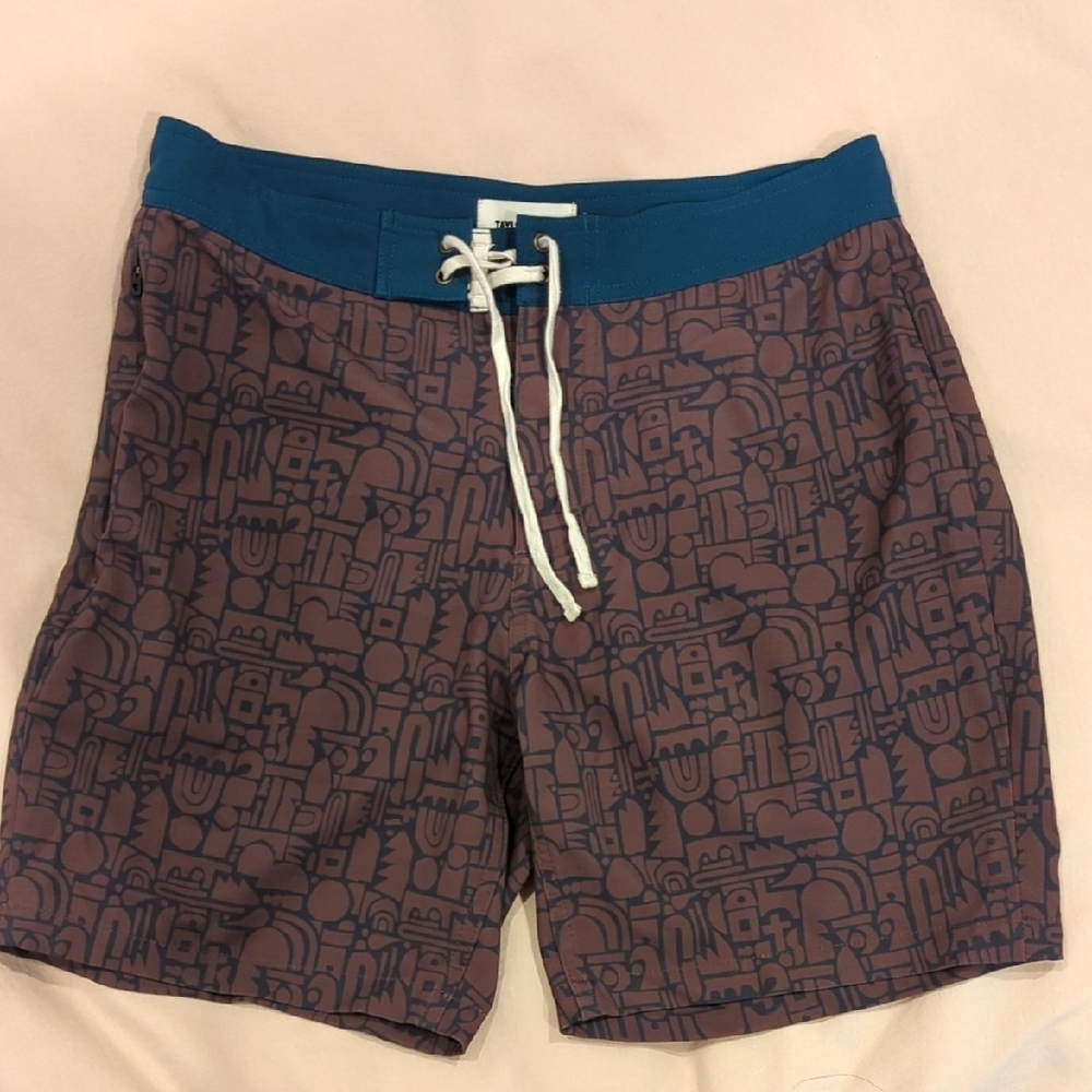 Taylor Stitch Bo Boardie Board Shorts XS 28 Blue Brown Maroon
